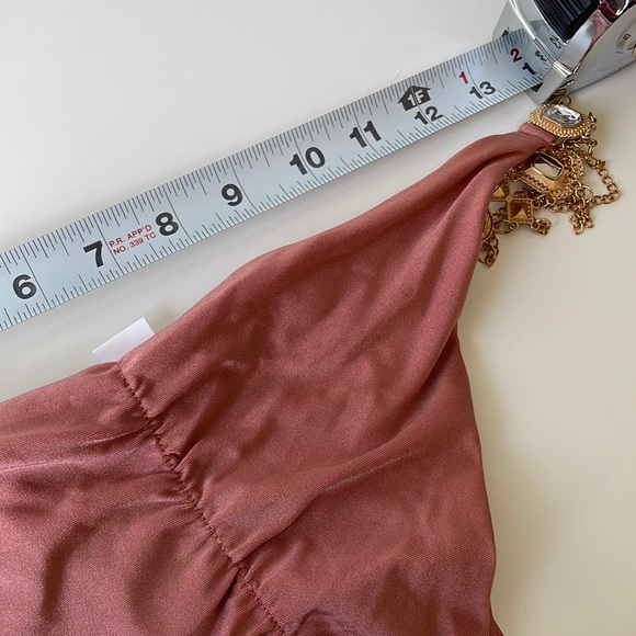 NWT dusty rose rhinestone competition M XL triangle string scrunch jewels bikini - Picture 10 of 16